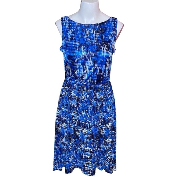 Ann Taylor Print Pleated Hi Low Dress 2 Black White Navy Blue $128 - Picture 2 of 11